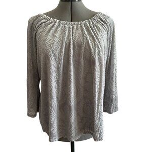 New Directions Womens Petite Gray Off-The-Shoulder Boho Velvet Textured Top PL